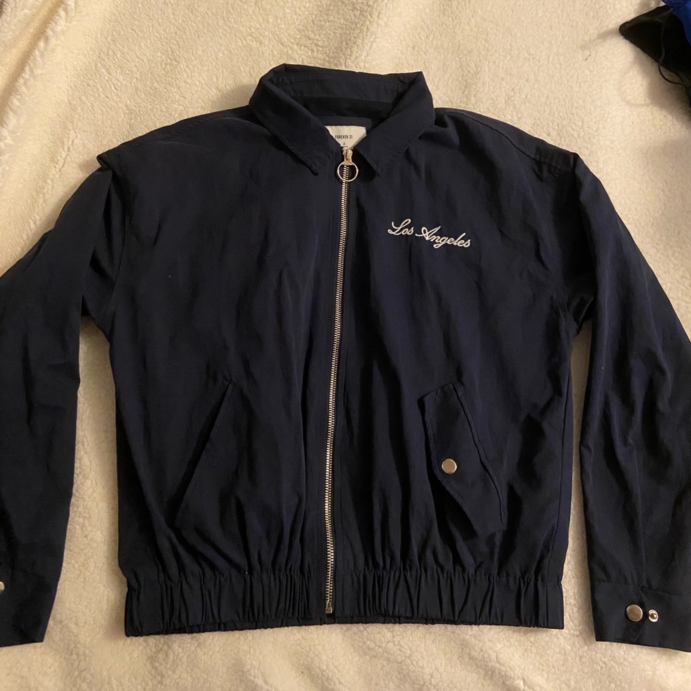 Navy Blue Forever 21 zip up Los Angeles Jacket